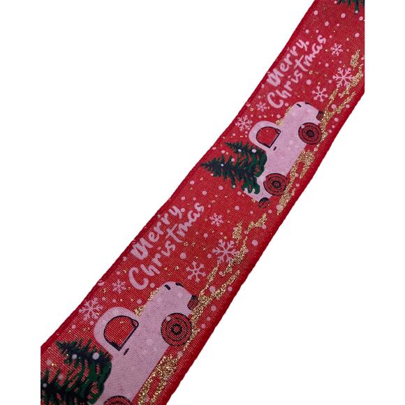 9 Feet 2” Red Farm Truck Wired Winter Christmas Ribbon Country Decor and Crafts - Picture 1 of 3